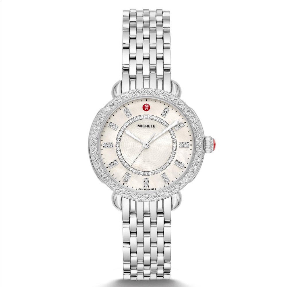 Michele Silver Diamond Watch